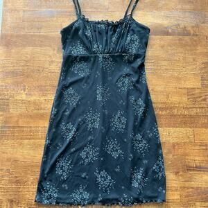 Y2K Black Floral Slip Dress – Size Small, Spaghetti Straps, Indie Grunge